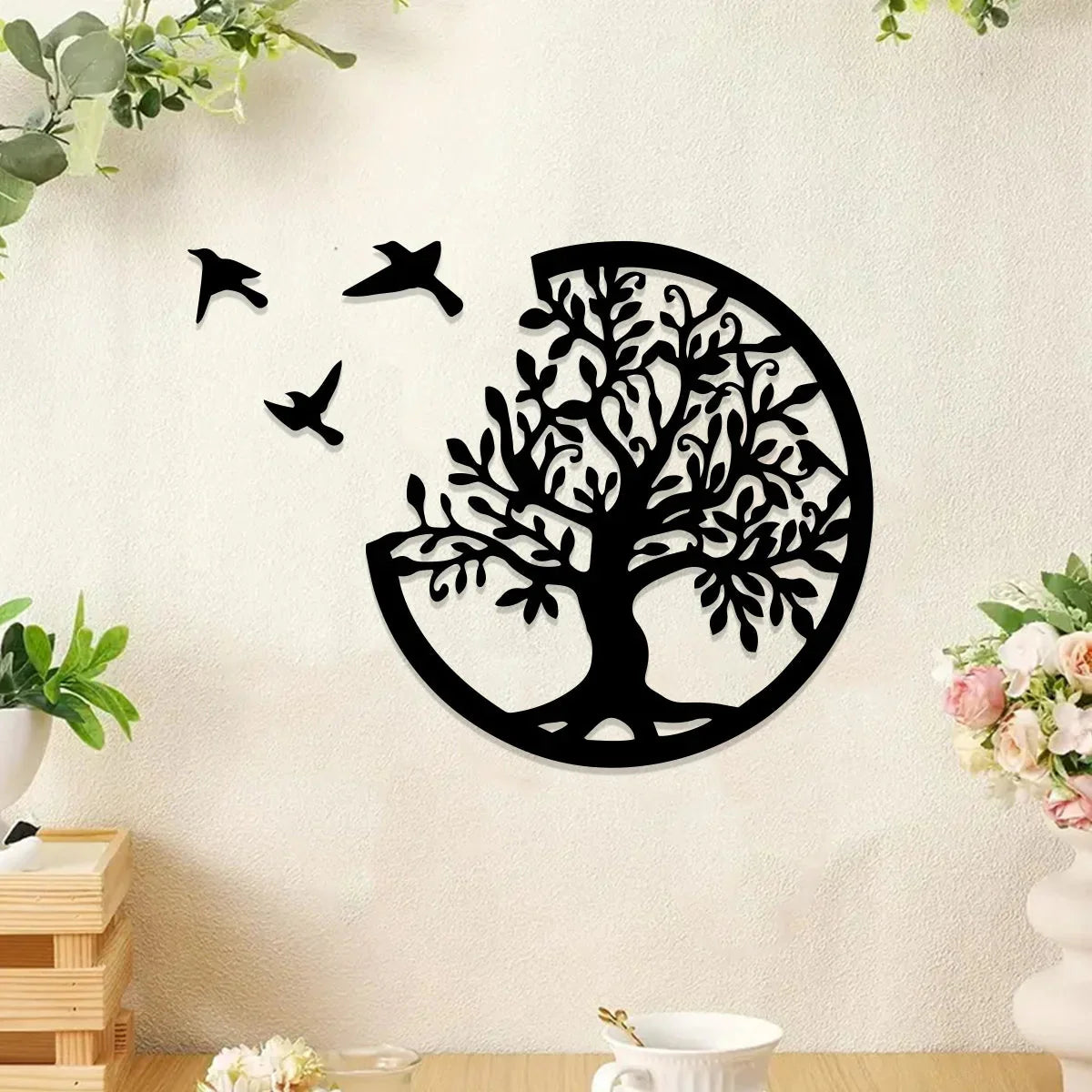 Natural Wood Circle Wall Art Tree of Life Decor - Luxicro