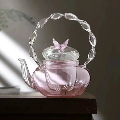 Elegant Floral Glass Teapot Infuser Set