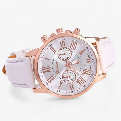 Durable Brown Leather Ladies Watch 42mm