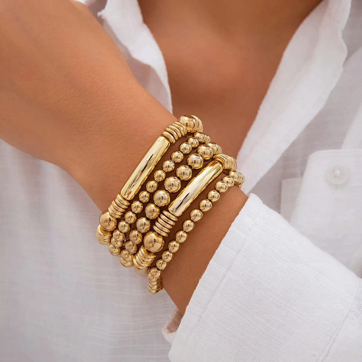 Shiny Multi Strand Bead Bangles Set - Luxicro