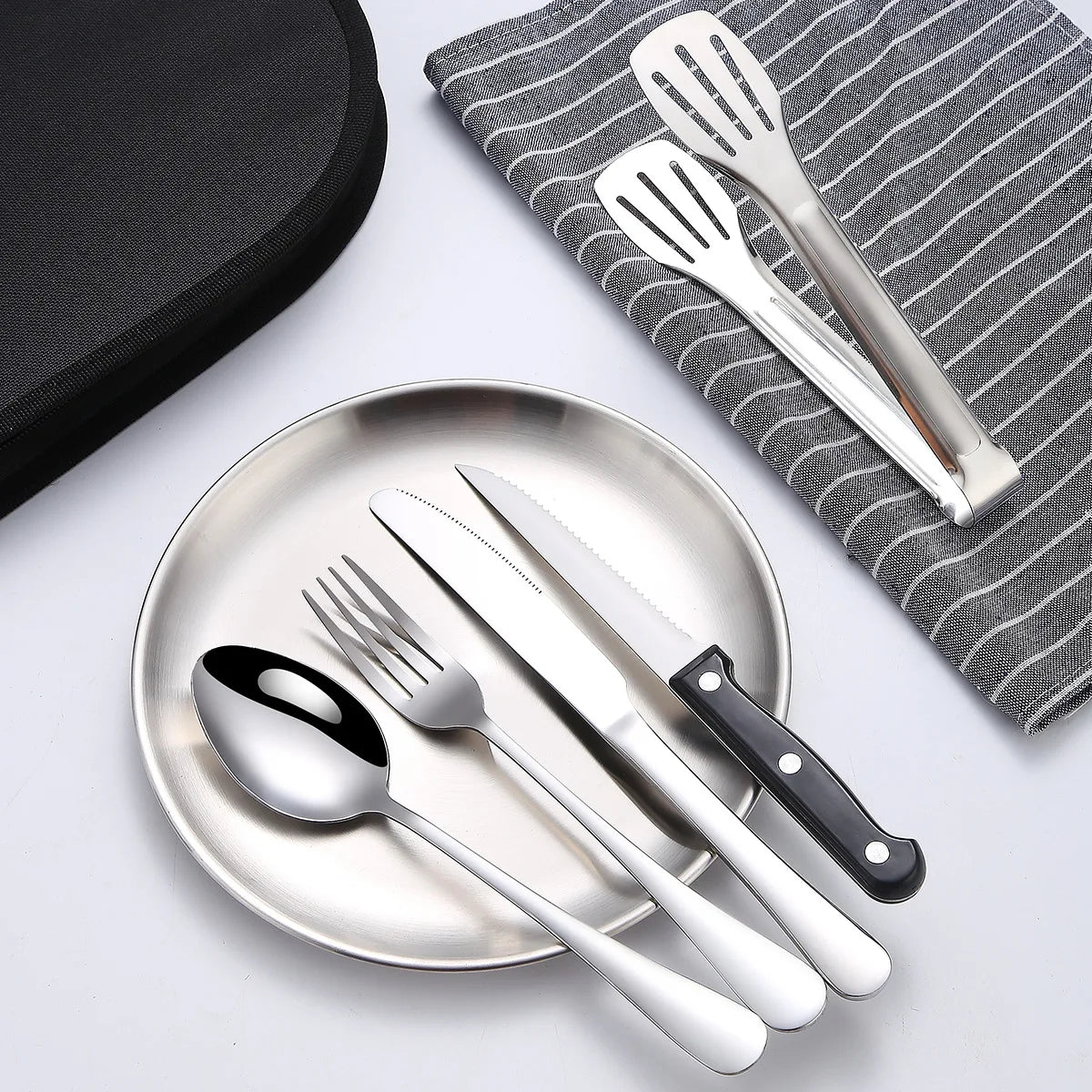 Compact Stainless Steel Camping Cookware Utensils Set