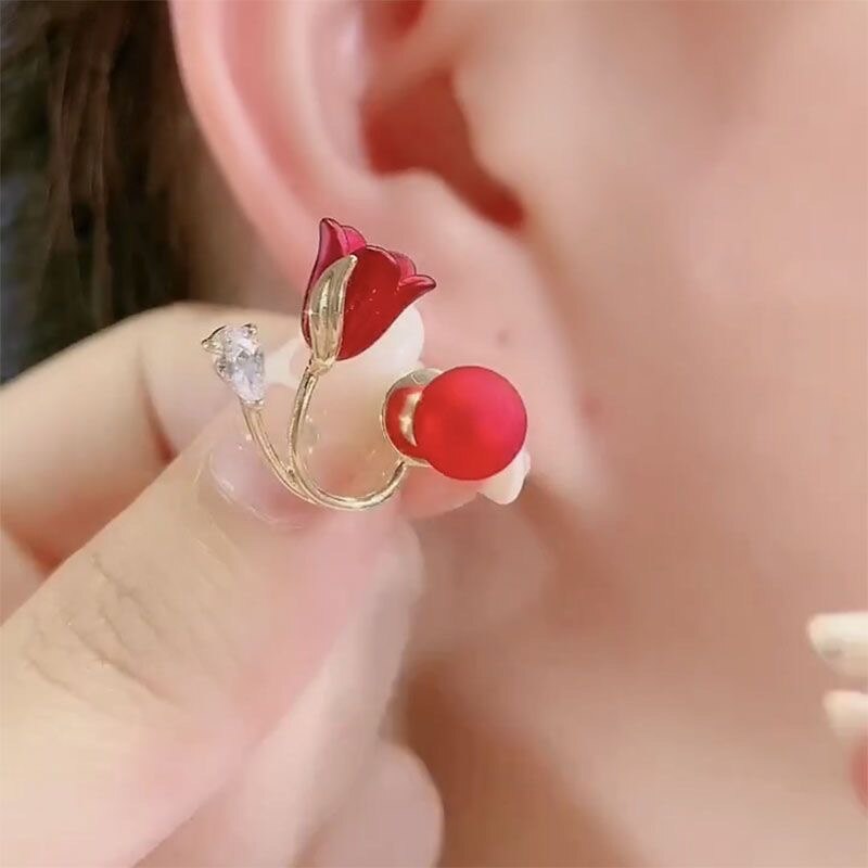 Beautiful Pink Flower Drop Zircon Earrings