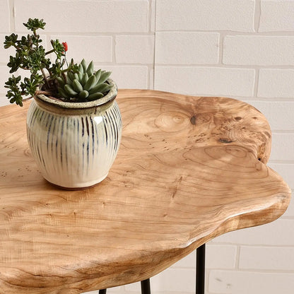 Natural Wooden Nightstand with Solid Wood Shelf