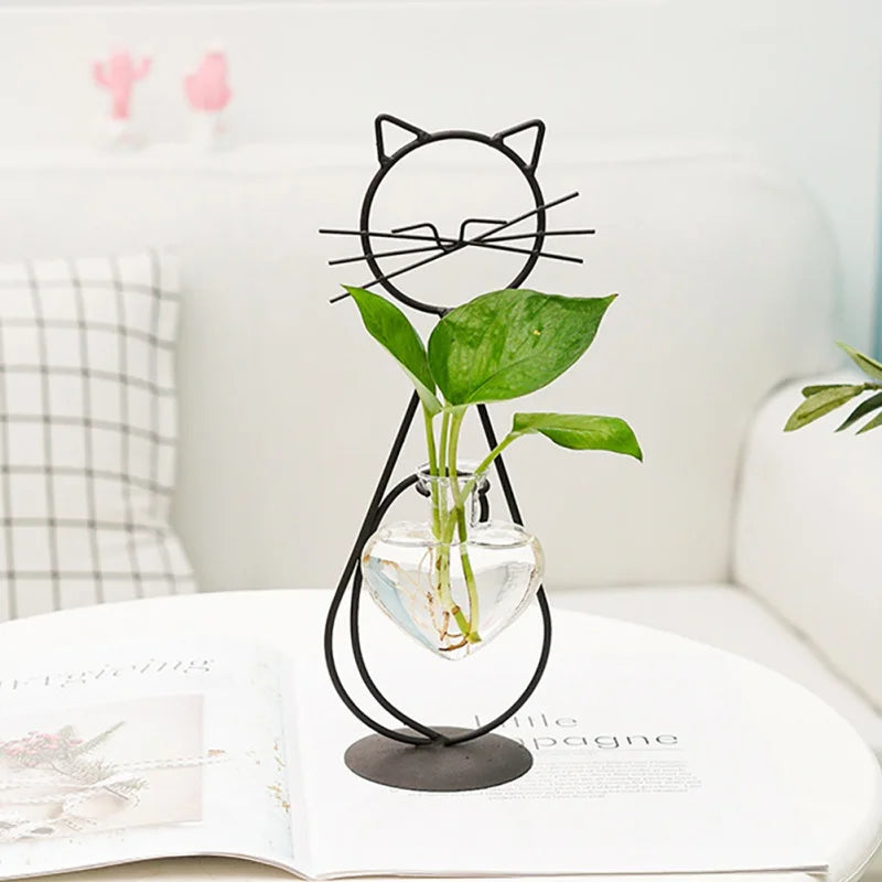Beautiful Cat Water Vase - Elegant Glass Home Decor