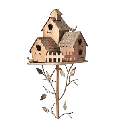 Rustic Metal Birdhouse with Double Entrance