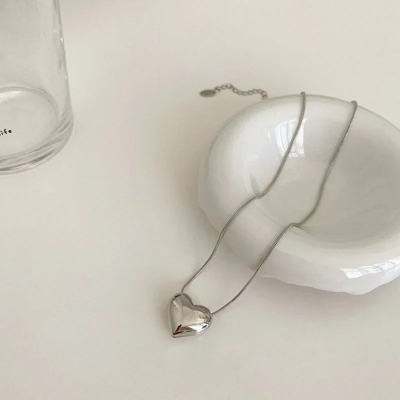 Trendy Heart Link Silver Chain Necklace