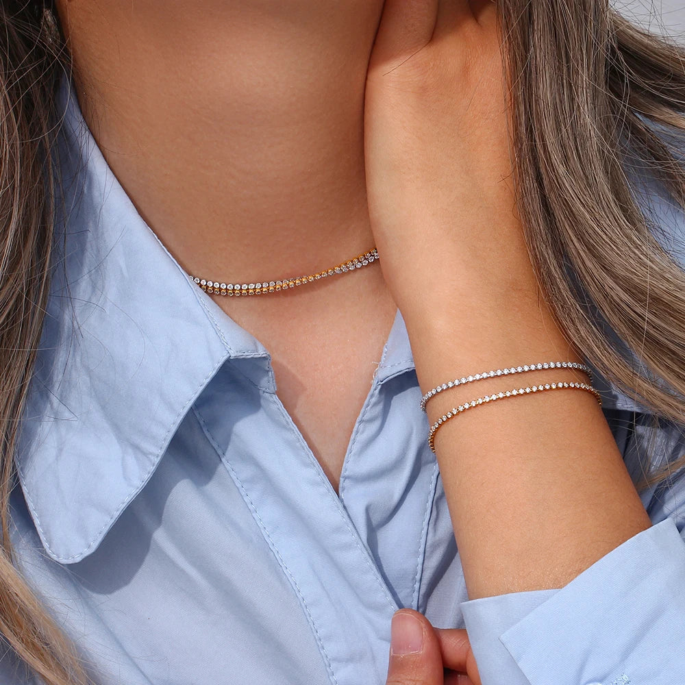 Dainty 2mm Slim Chain Bracelet Necklace Set