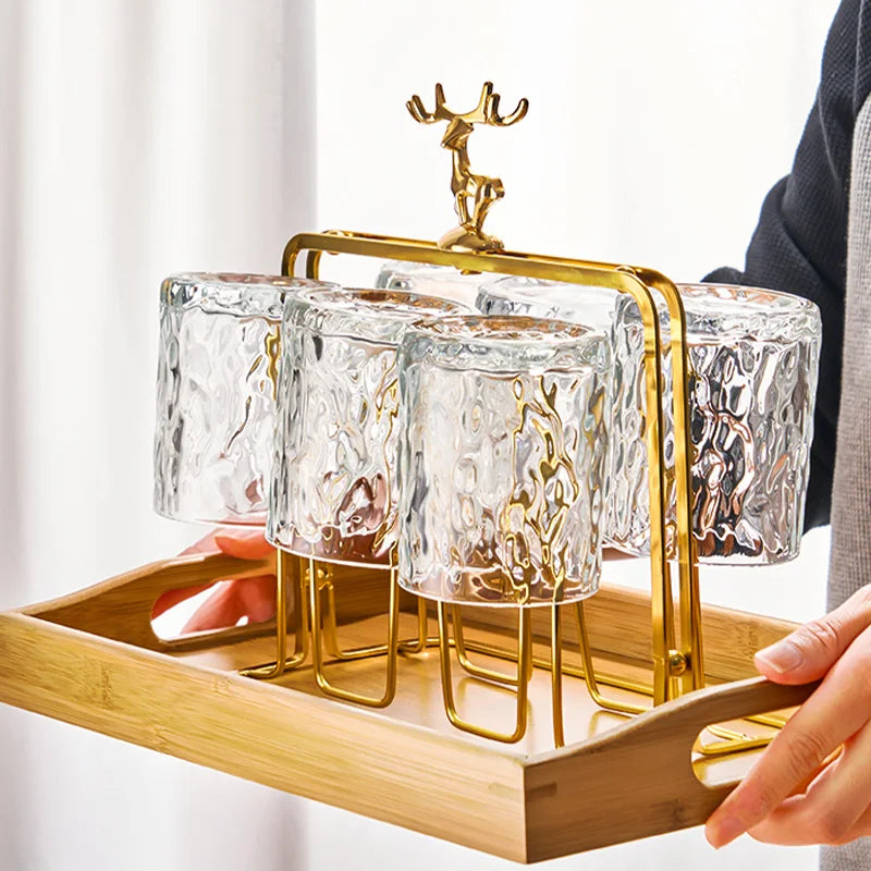 Elegant Glass Whisky Cup Holder with Reindeer Design - Luxicro