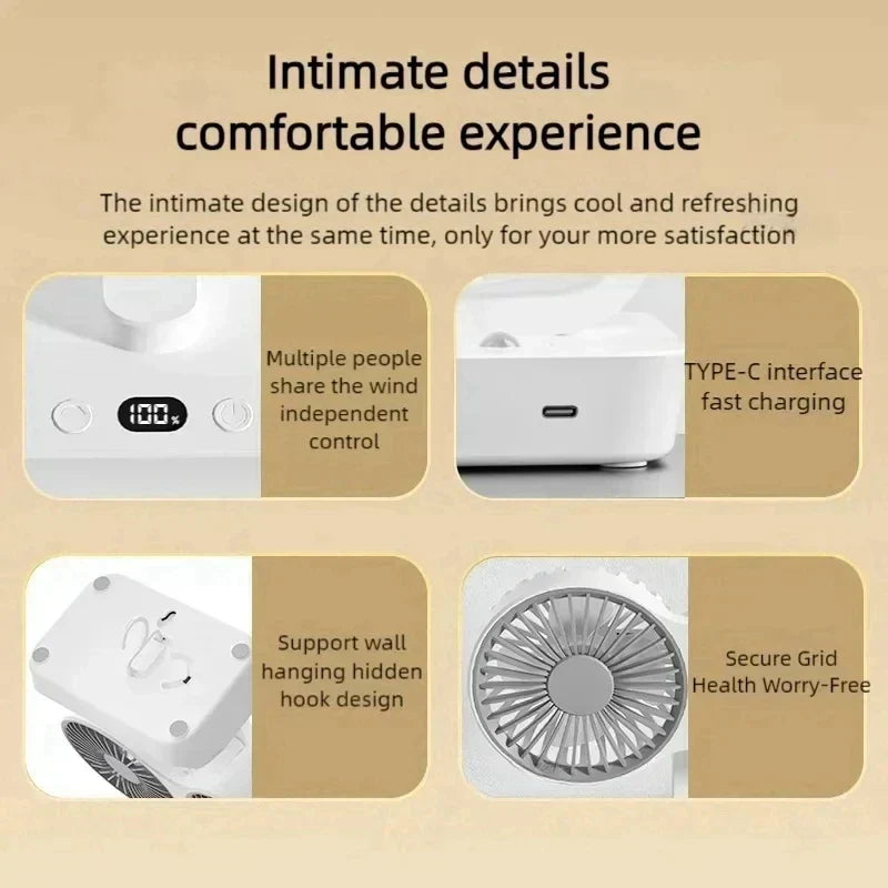 Compact Battery Powered Desk Fan with LCD Screen