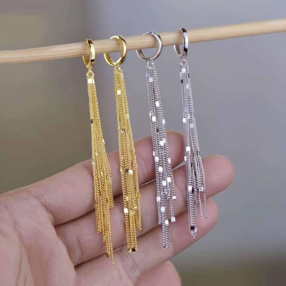 Fashionable Long Silver Tassel Earrings