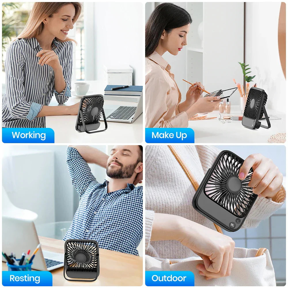 Compact USB Rechargeable Desk Fan with Battery Pack