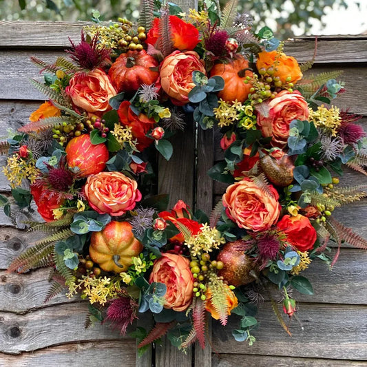 Autumn Artificial Pumpkin Front Door Wreath - Luxicro