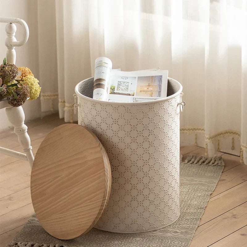Space Saving Iron Side Table with Storage Bin