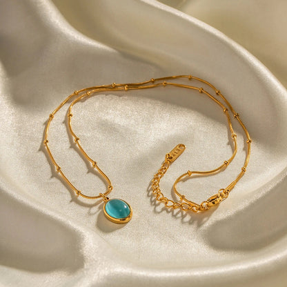 Premium Navy Blue Opal Chain Necklace 18k Gold