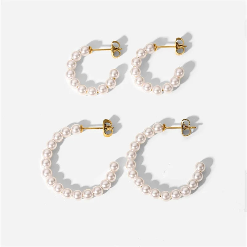 Elegant Simple White Pearl Stud Earrings