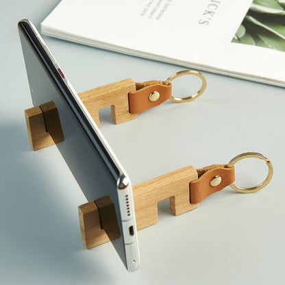 Compact Wooden Phone Holder Keychain