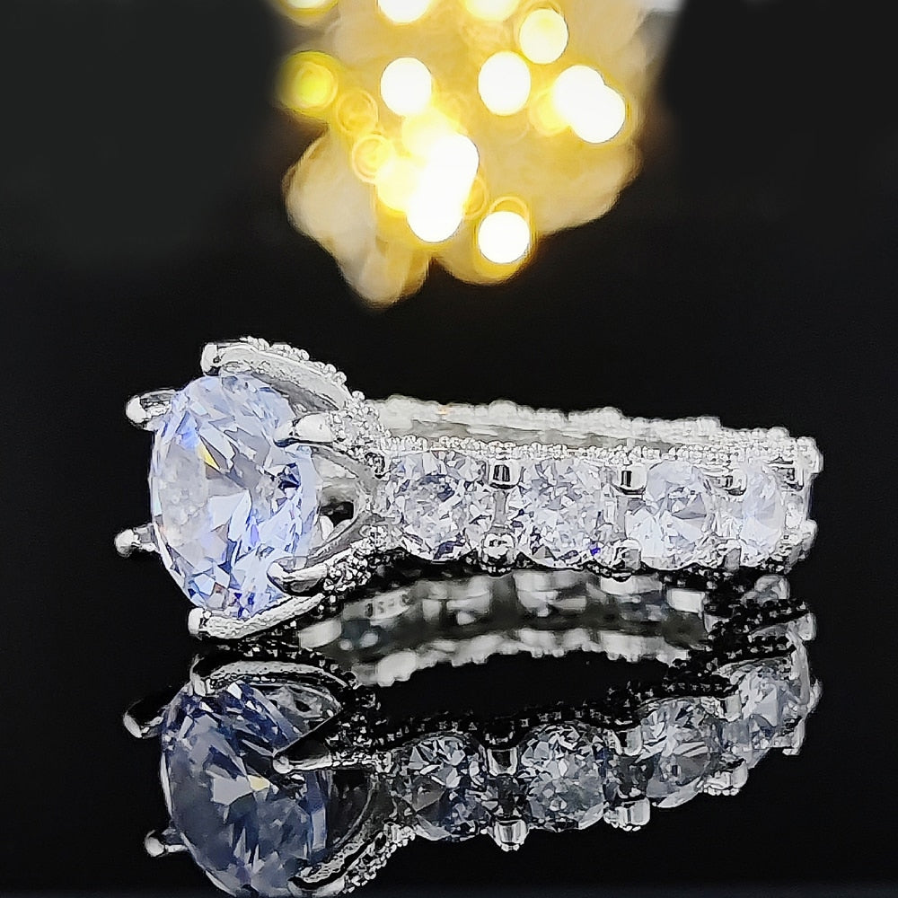 Sparkling Silver Gem Stone Engagement Ring