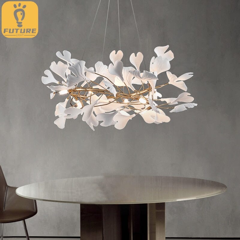 Elegant White Leaf Hanging Lamp Adjustable Cord