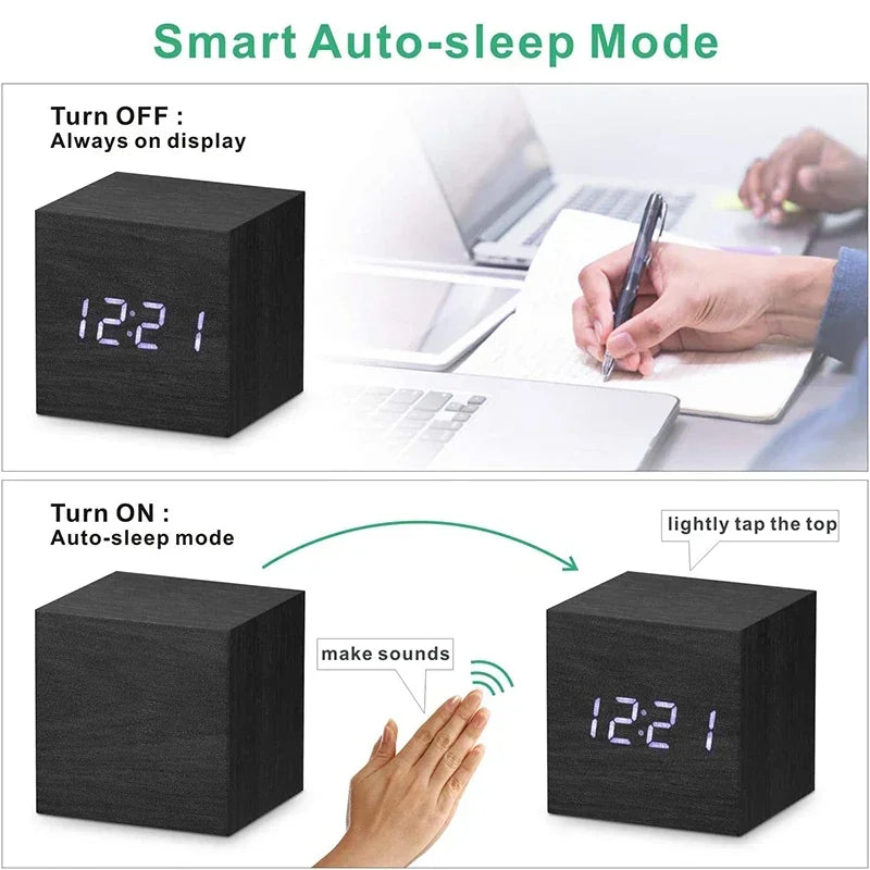 Compact Wooden Digital Desk Clock