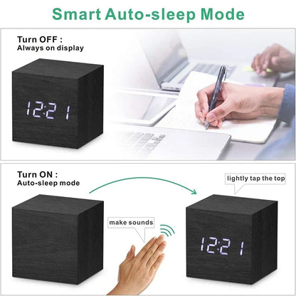 Compact Wooden Digital Desk Clock