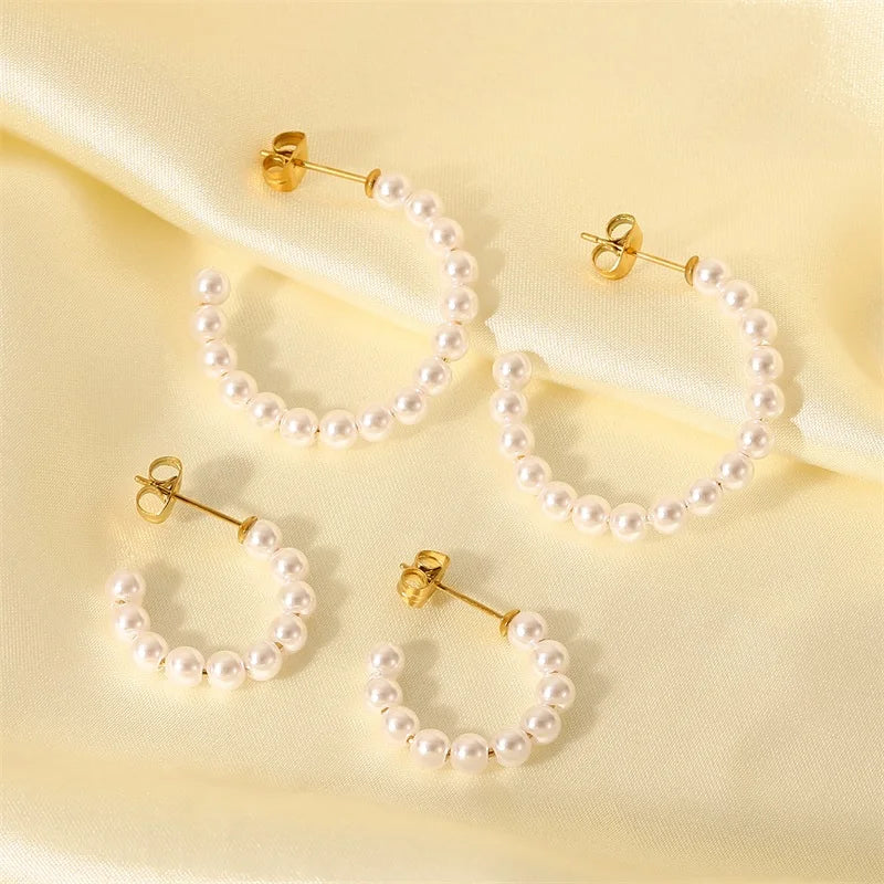 Elegant Simple White Pearl Stud Earrings