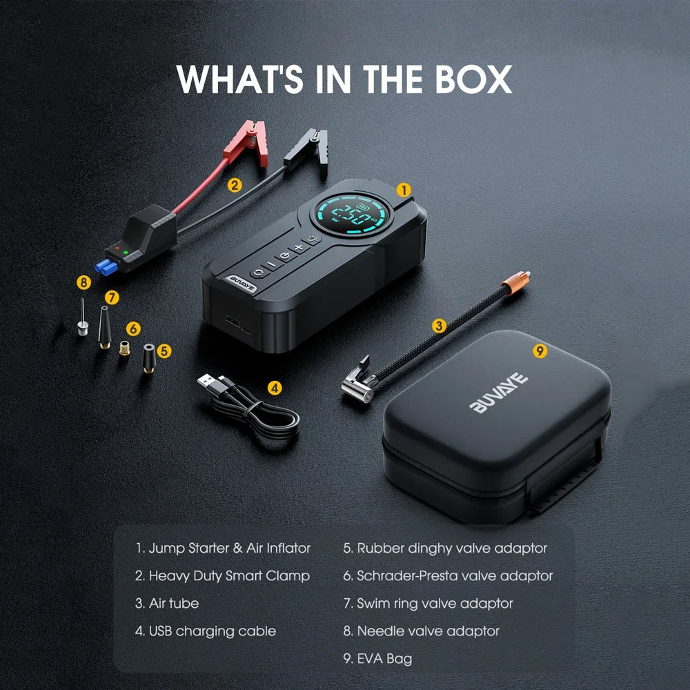 Portable Car Battery Starter Kit with Air Compressor