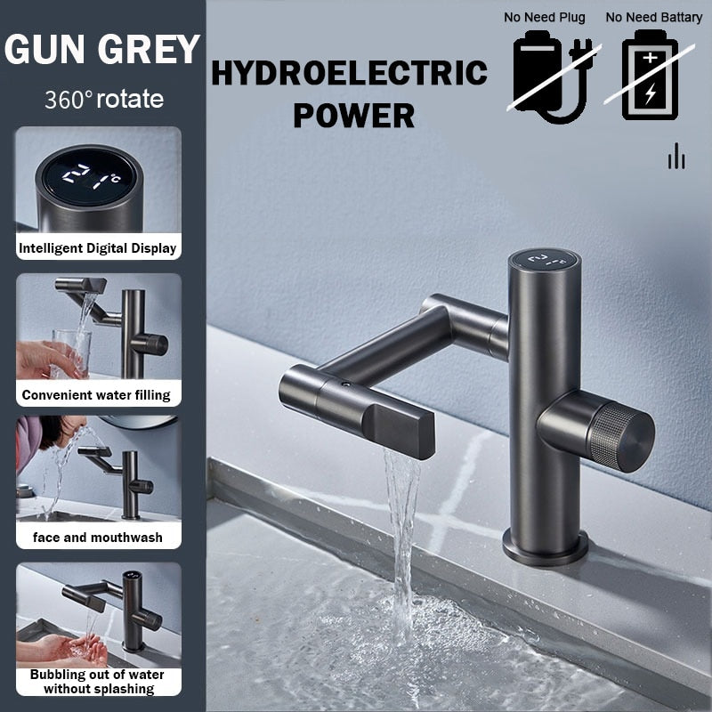 Contemporary Automatic Rotating Waterfall Sink Faucet - Luxicro
