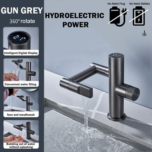 Contemporary Automatic Rotating Waterfall Sink Faucet - Luxicro