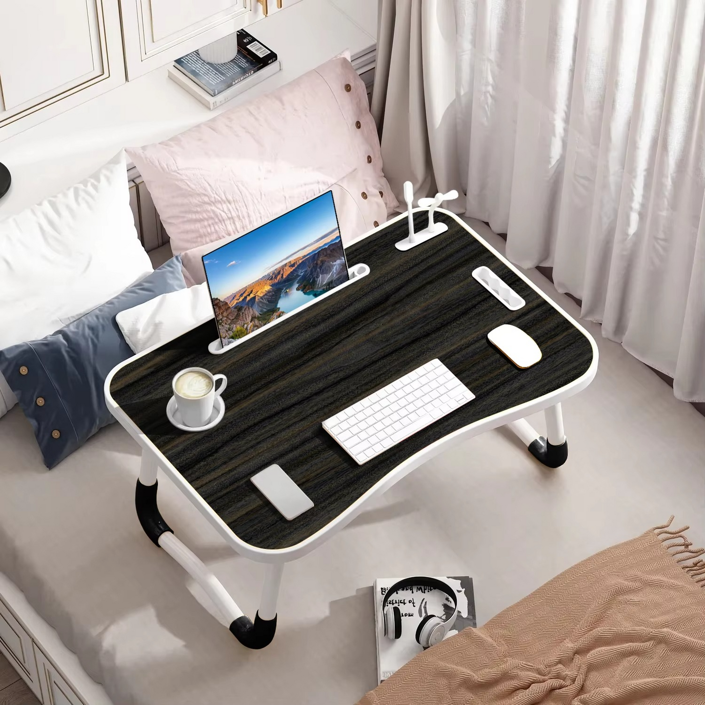 Space Saving Laptop Table with LED Light and Fan - Luxicro