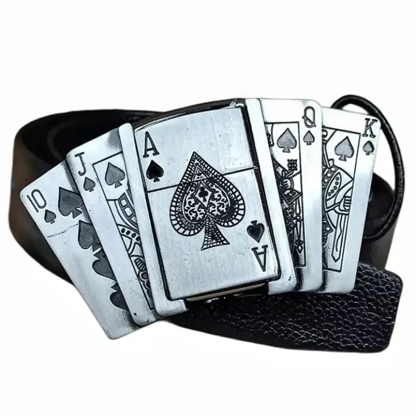 Classic Flame Lighter Embossed Leather Belt