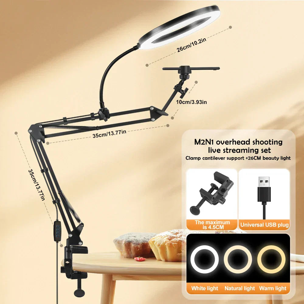 Compact Rechargeable Ring Light with Phone Holder