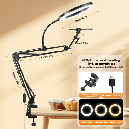 Compact Rechargeable Ring Light with Phone Holder
