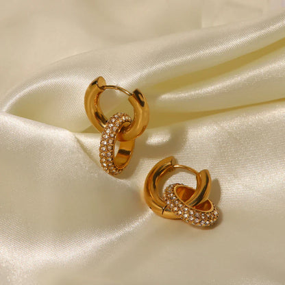 Luxurious 18k Gold Diamond Dangle Hug Earrings