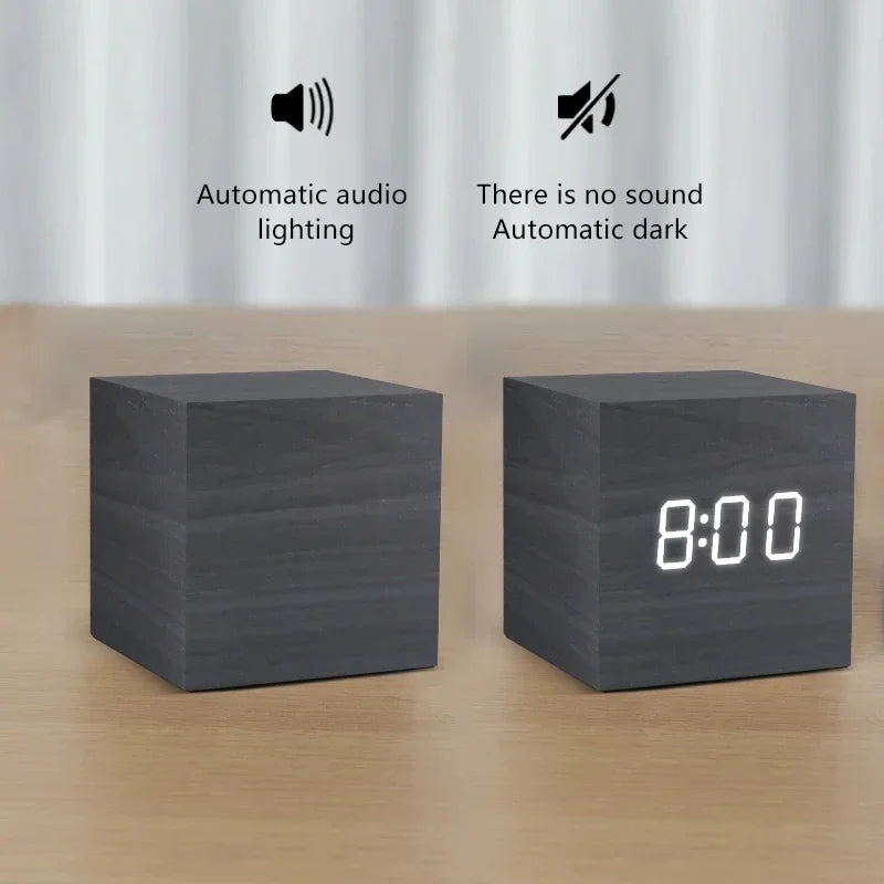 Compact Wooden Digital Desk Clock