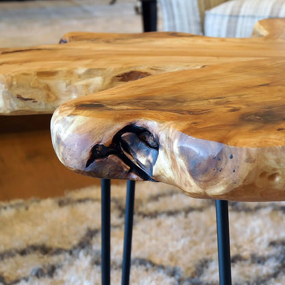 Natural Wooden Nightstand with Solid Wood Shelf