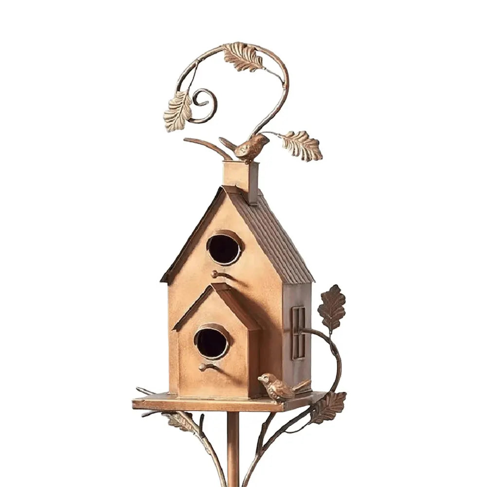 Rustic Metal Birdhouse with Double Entrance