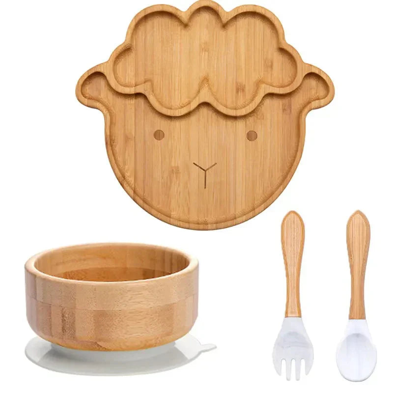 Natural Bamboo Baby Tableware Set with Suction Base - Luxicro