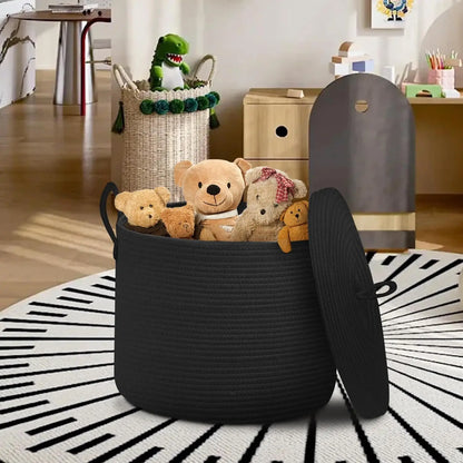 Big Natural Fabric Storage Basket with Top
