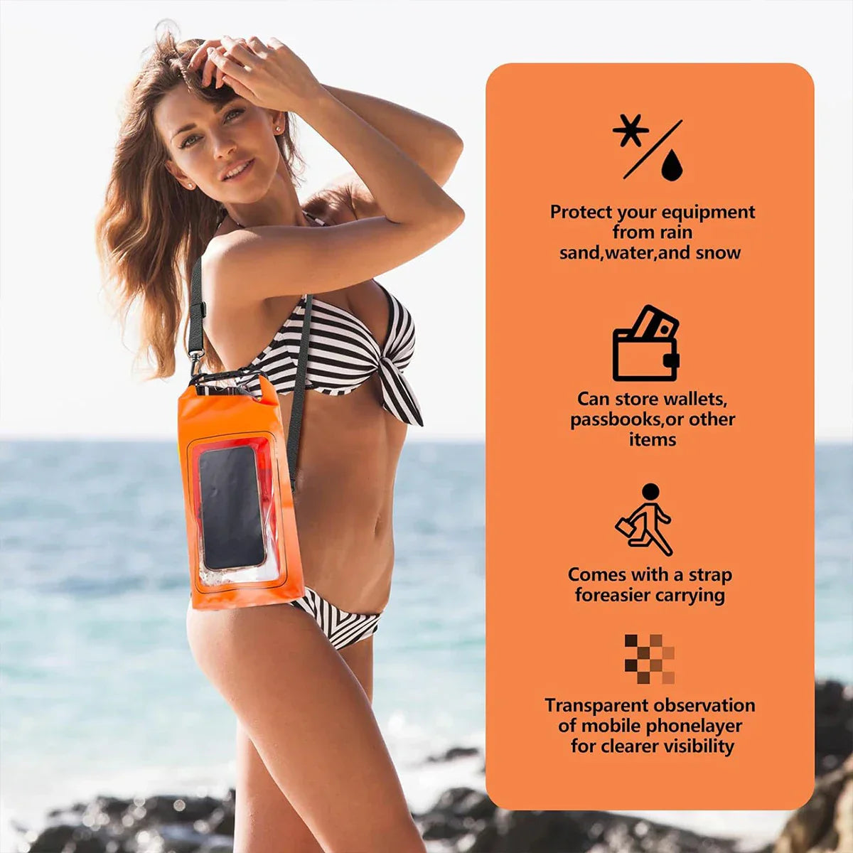 Waterproof 2L Dry Sack with Phone Window for Swimming