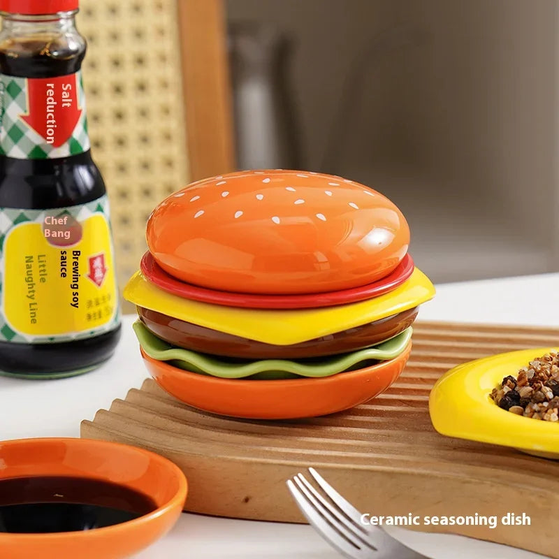 Mini Stacked Burger Porcelain Plate Set