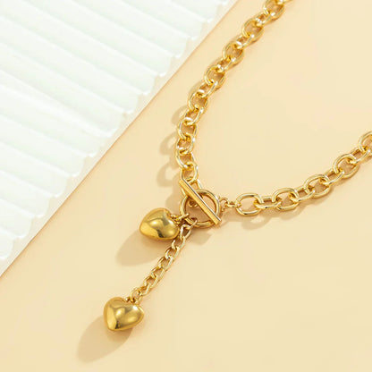 Trendy Double Heart Chain Layered Necklace Set