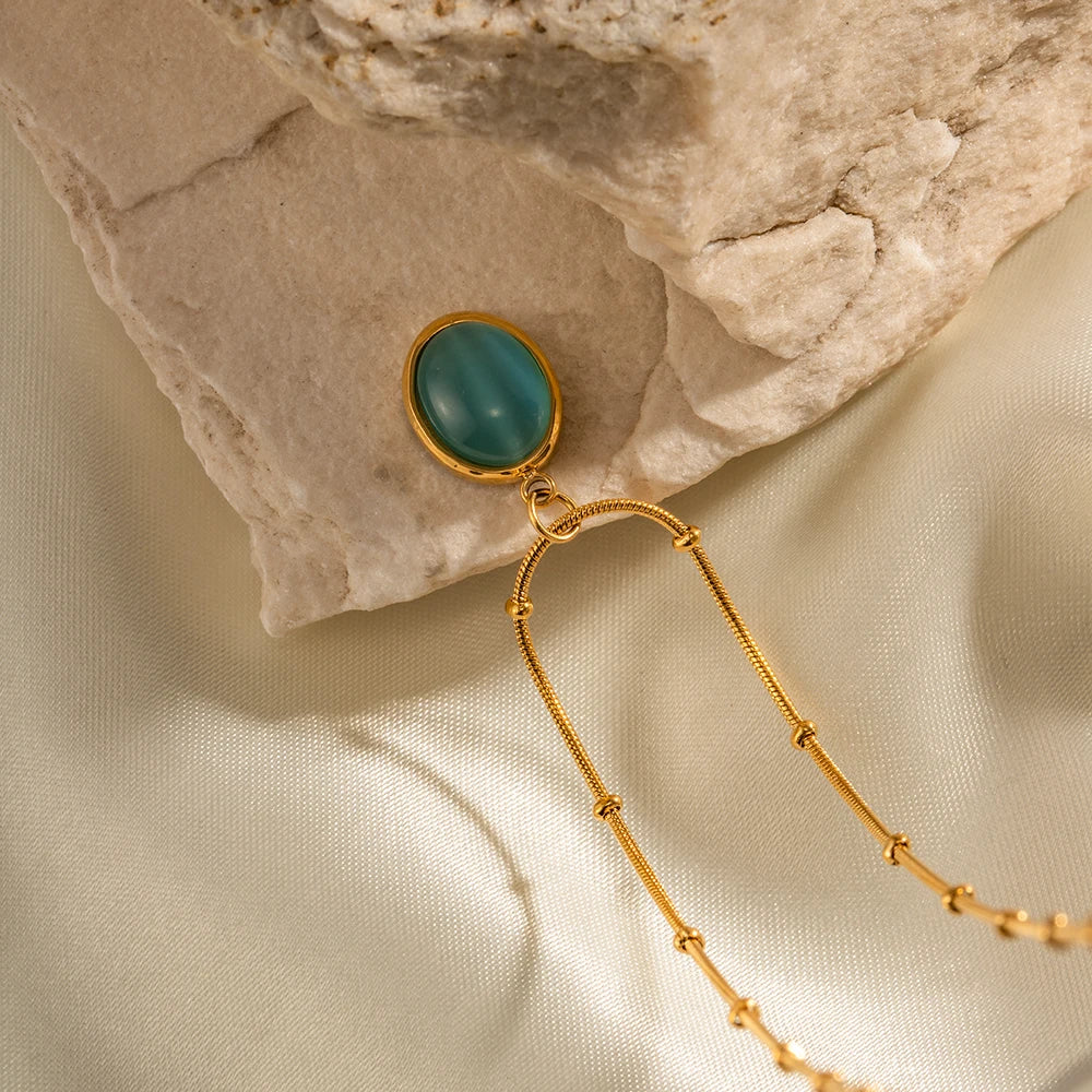 Premium Navy Blue Opal Chain Necklace 18k Gold