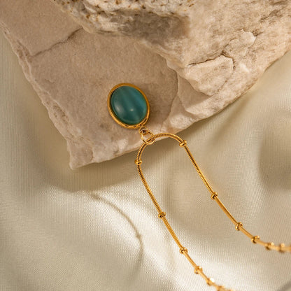 Premium Navy Blue Opal Chain Necklace 18k Gold
