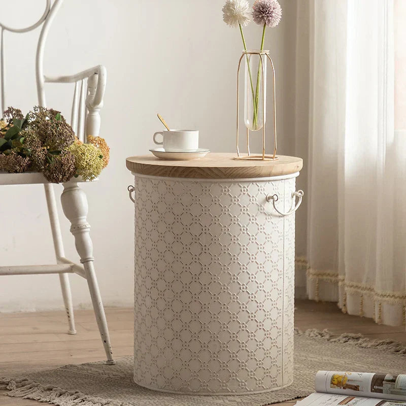 Space Saving Iron Side Table with Storage Bin