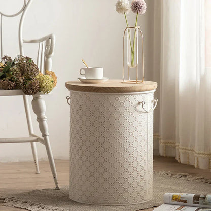 Space Saving Iron Side Table with Storage Bin