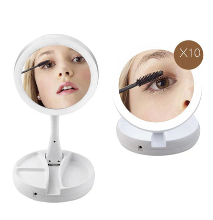 Portable LED Travel Mirror with 10x Magnification