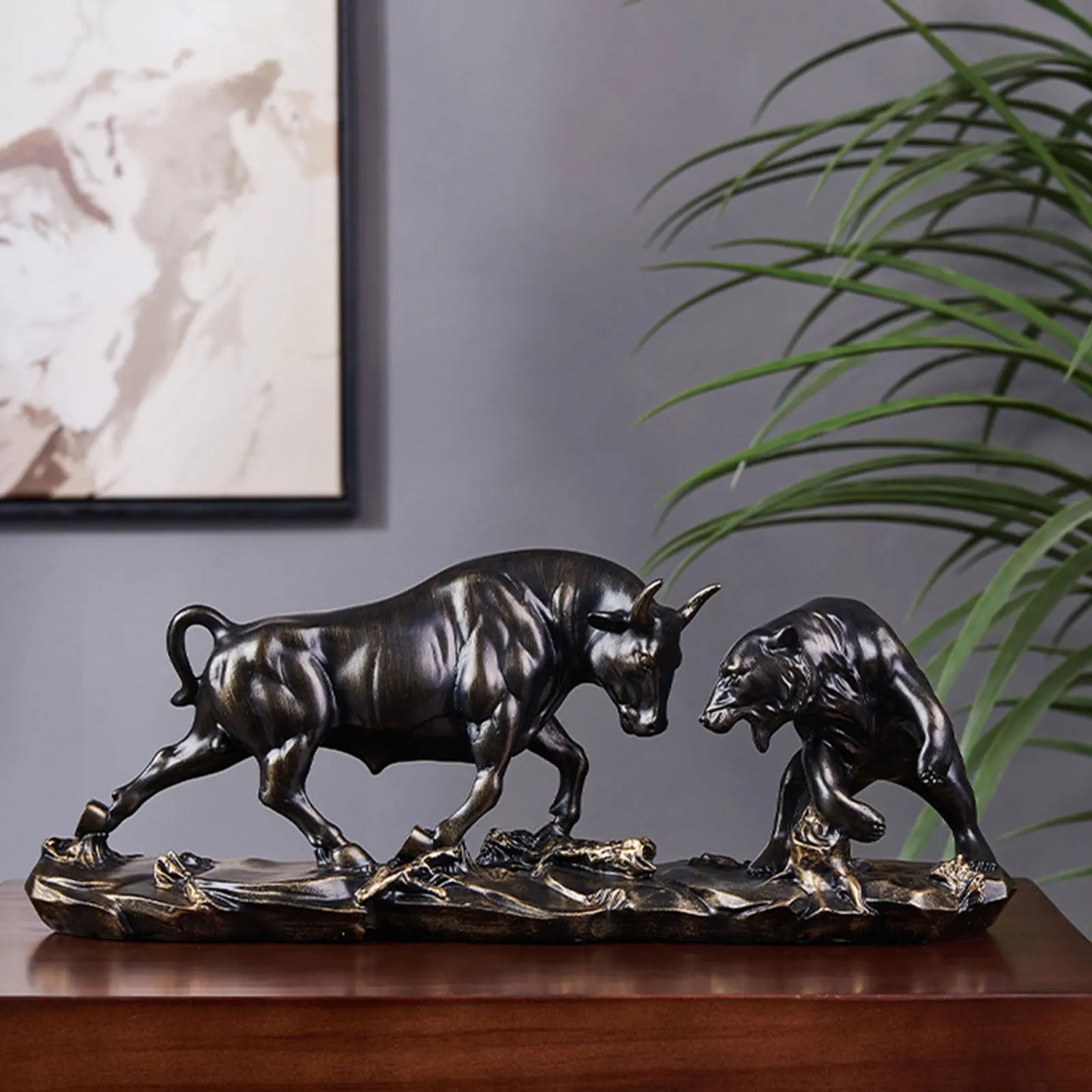 Decorative Bear and Bull Figurine Set
