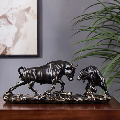 Decorative Bear and Bull Figurine Set