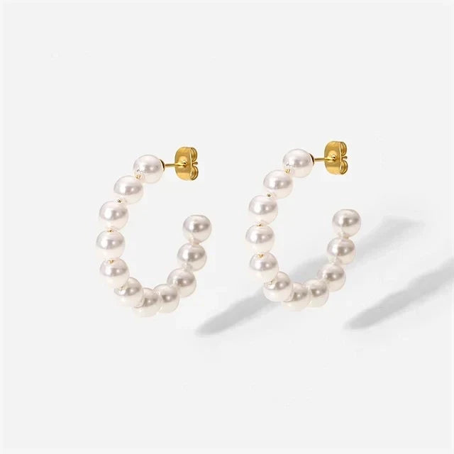 Elegant Simple White Pearl Stud Earrings - Luxicro
