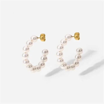 Elegant Simple White Pearl Stud Earrings - Luxicro